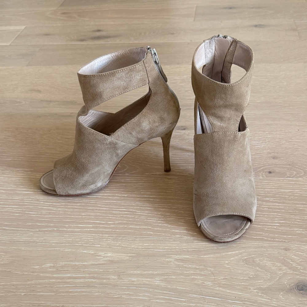 DKNY Tan Women's Suede Heeled Sandals